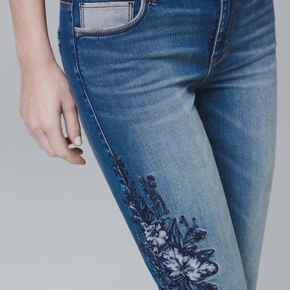 WHBM Floral Embroidered Crop Skinny Jeans Size 2 - Picture 6 of 11